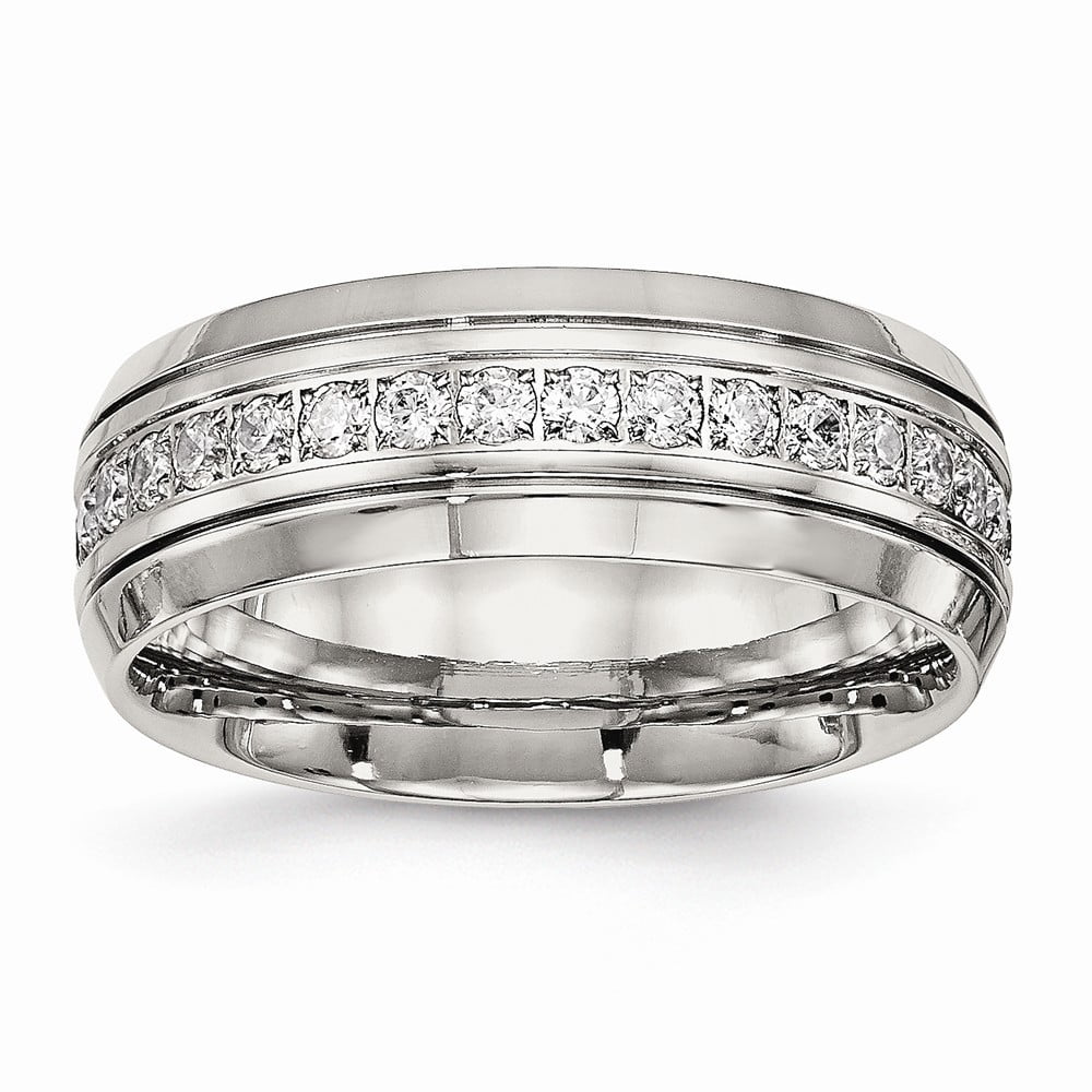 Sterling Silver Cubic Zirconia Round Polished Spinner Band Ring 