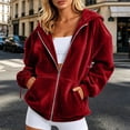 thumbnail image 2 of MDUKONU Womens Velvet Zip Up Hoodie Long Sleeve Oversized Hooded Sweatshirt Fleece Fall Velour Y2K Jackets With Pockets Size: XL Red, 2 of 5