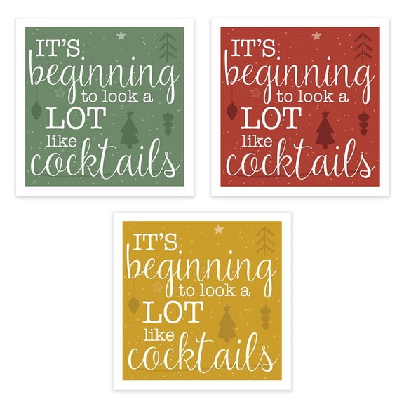 It's Beginning To Look A Lot Like Cocktails Napkins / 48 Christmas Event Napkins / 4 3/4" x 4 3/4" Square Holiday 3 Ply Napkin Set / 3 Funny Winter Designs / Made In The USA