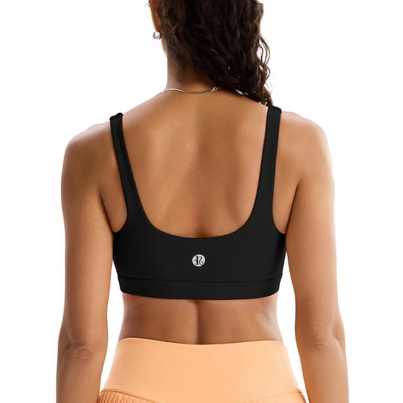 RUNNING GIRL Women’s Medium Support Sports Bra Square Neck Padded Workout Bra with Removable Pads Wide Strap Yoga Bra