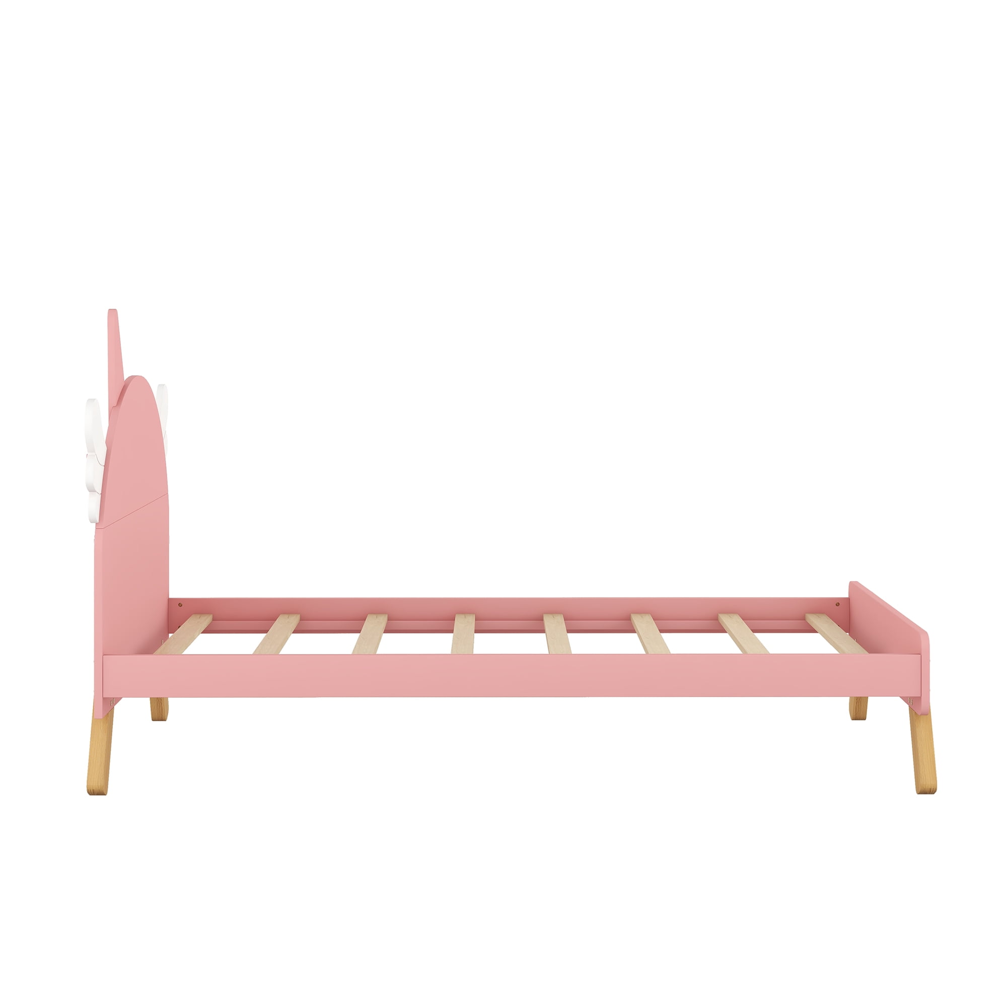 Aukfa Platform Bed with Unicorn Horn Headboard for Kids, Twin Bed Frame, Wooden - Pink