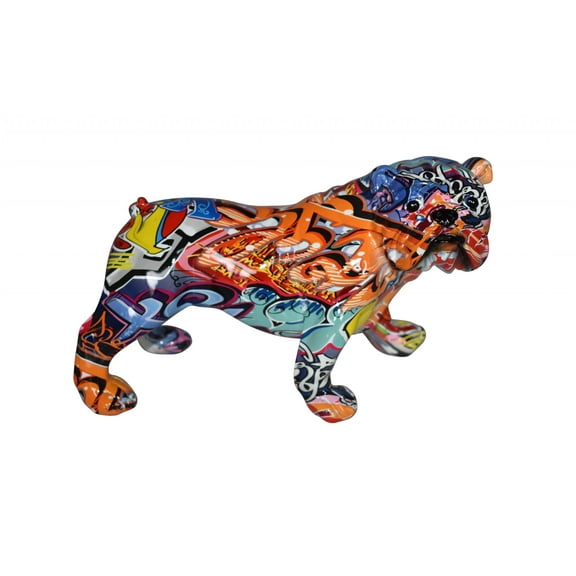 Nifao Modern Happy Graffiti Resin Bulldog Statue Looking to the Right – Home Decor Sculpture, 10"L x 5"W x 7"H
