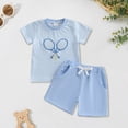 thumbnail image 2 of TOWED22 Baby Boy Summer Outfits 2 Pieces Crewneck Short Sleeve Tee Cartoon Graphic Casual Drawstring Shorts Clothes(Sky Blue,0-6 M), 2 of 6