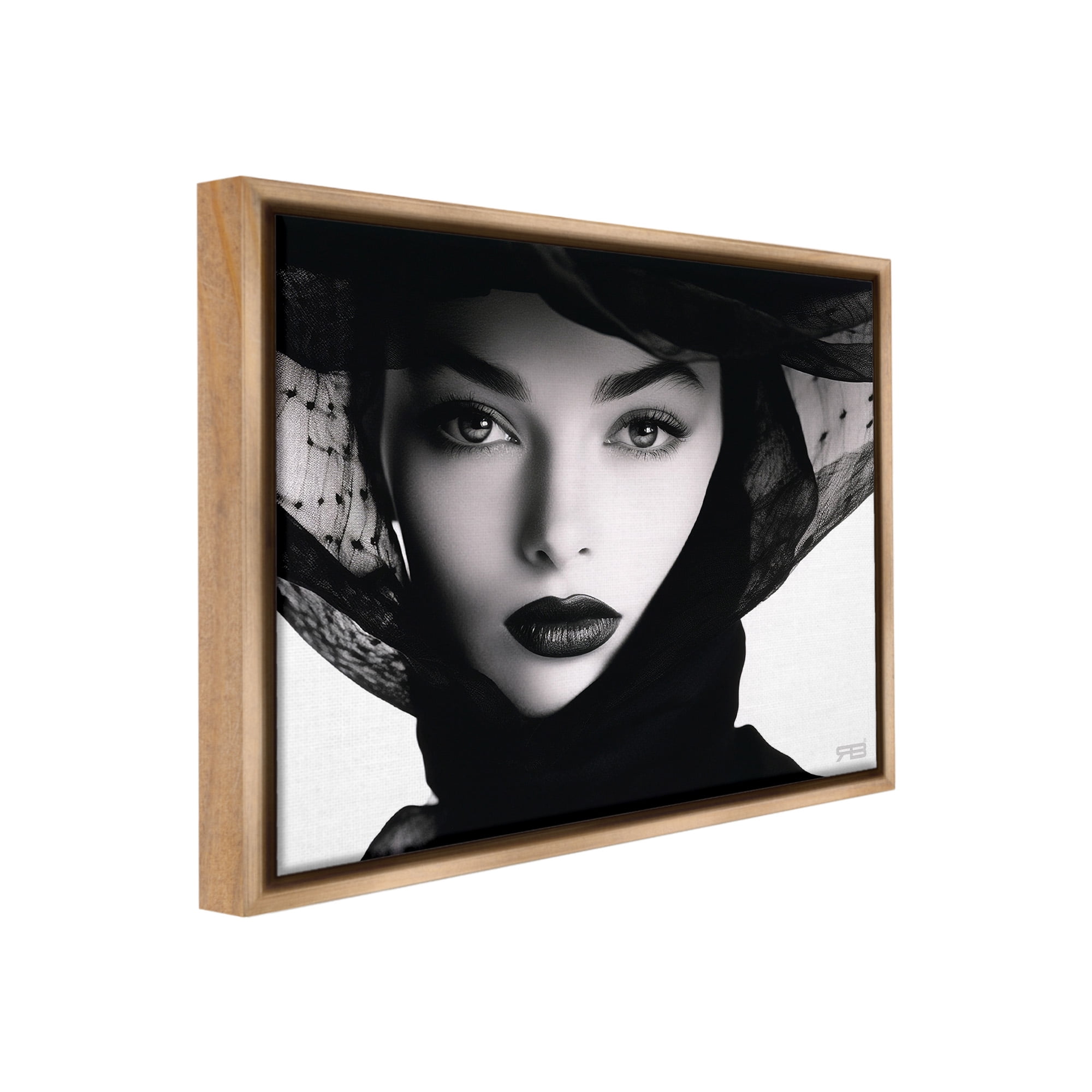 Stupell Industries Woman with Black Veil Beauty & Fashion Painting Brown Floater Framed Canvas Art Print Wall Art, 21 x 17