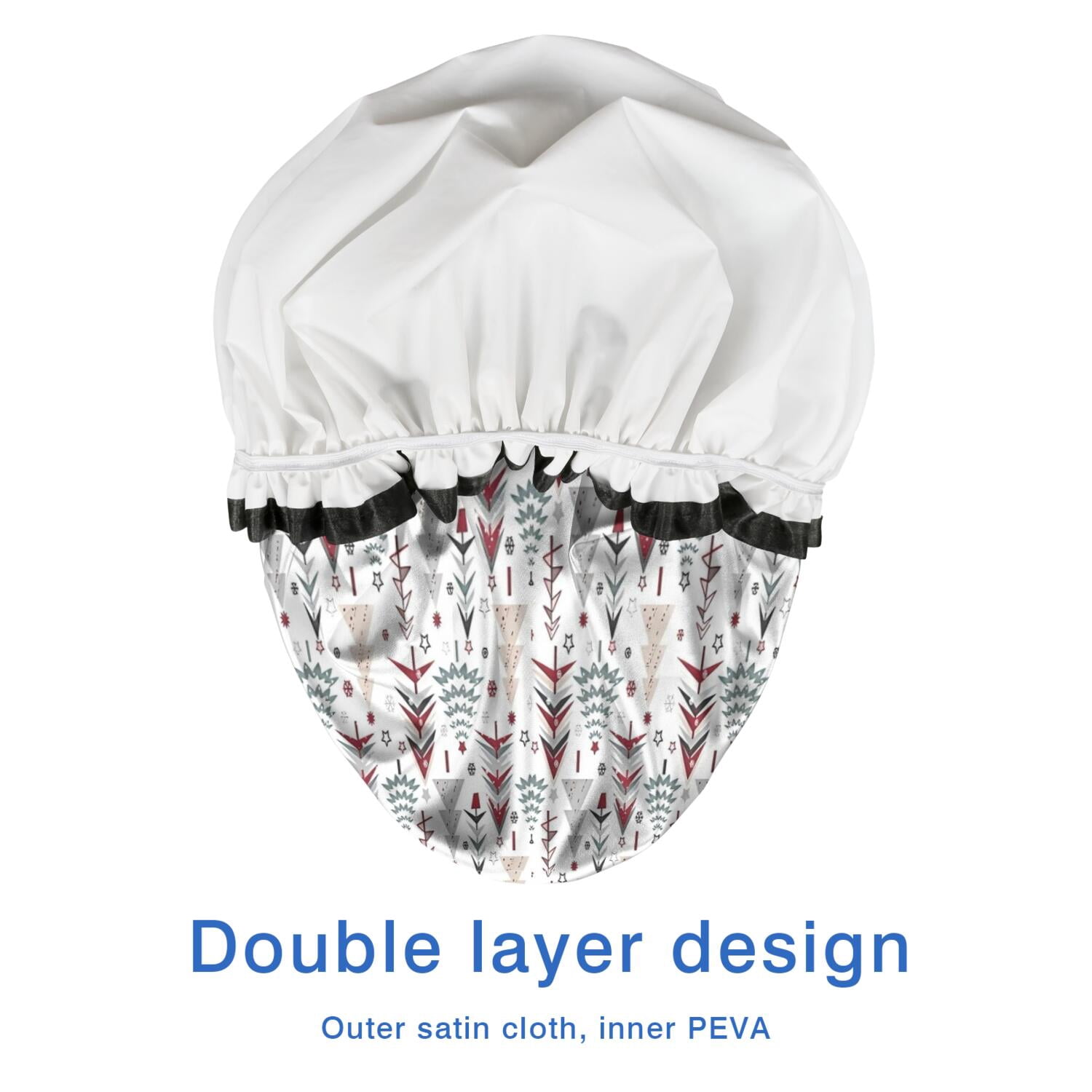 Shower Caps,White Christmas Tree Pattern Waterproof Shower Cap for Women 4 Pieces,Double Reusable Hair Cover for Shower PEVA Elastic Stretch Hem