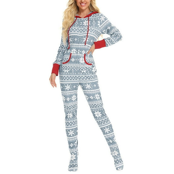Afdoent Womens Pajamas Sets Women's Covered Feet Hooded Pajamas Suit Soft Warm Sleepwear Pajamas Jumpsuit Comfortable Pant Suit Sleepwear Holiday