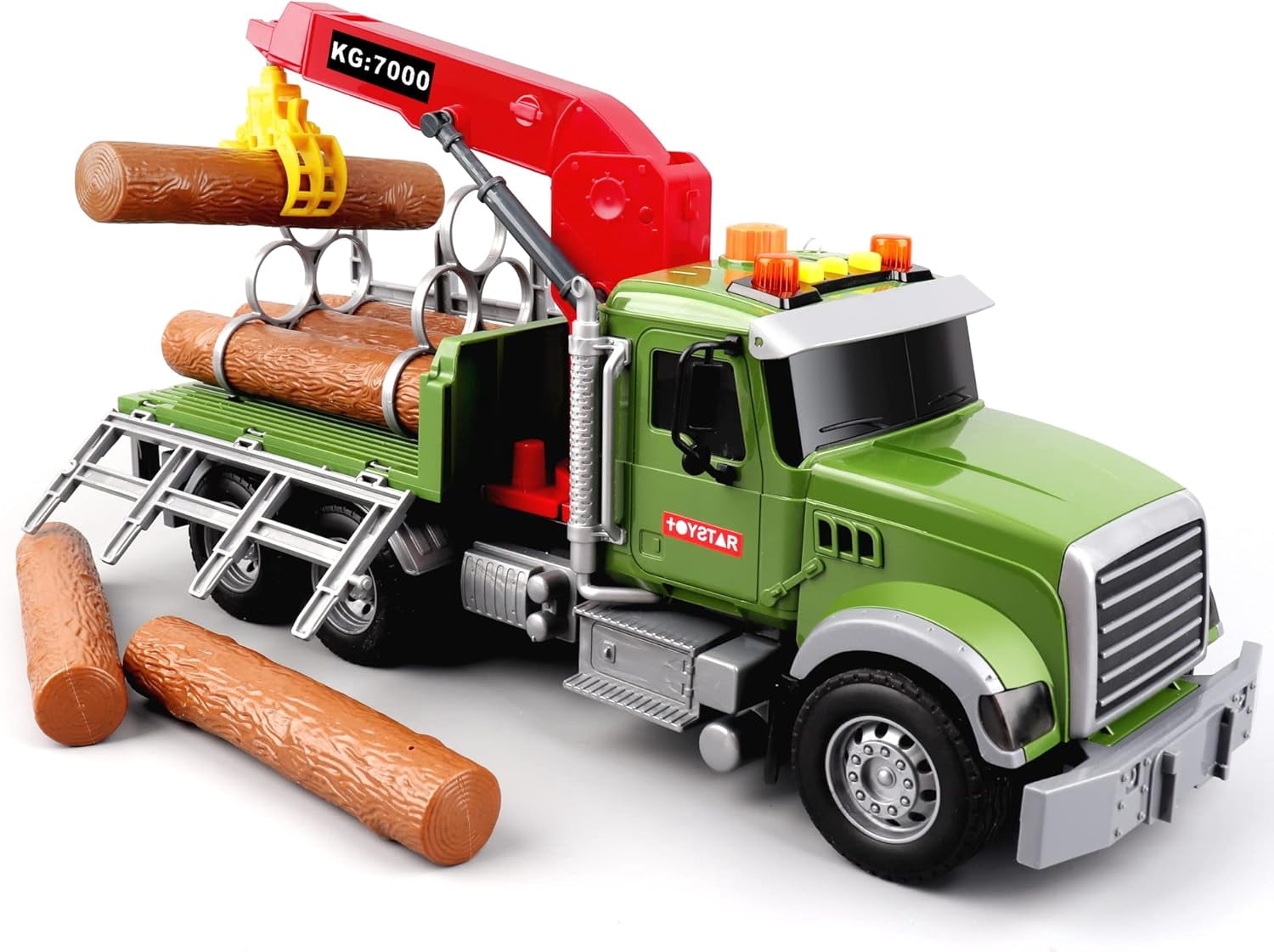 NDTOYS Kids Toys for 3 4 5 6 7 Years Old Boys,15" Large Timber Truck with Loading Crane and 6 Trunks,Birthday Gifts for Boy Toddler Child