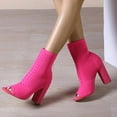 thumbnail image 3 of Dress Boots for Women Open Peep Toe Chunky Block High Heel Slip on Socks Mid Calf Short Ankle Booties Sandals, 3 of 5