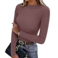 thumbnail image 2 of Fshiont Y2k Womens Long Sleeve Stretch Mock Neck Ribbed T-Shirt Slim Fit Casual Basic Tops Coffee One Size, 2 of 7