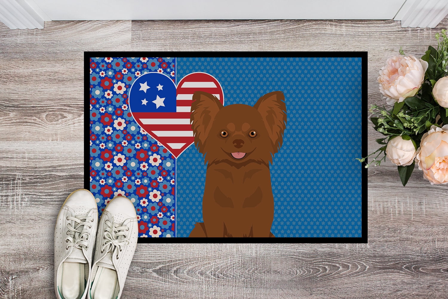 Longhaired Chocolate Chihuahua Indoor or Outdoor Mat 24x36 36 in x 24 in
