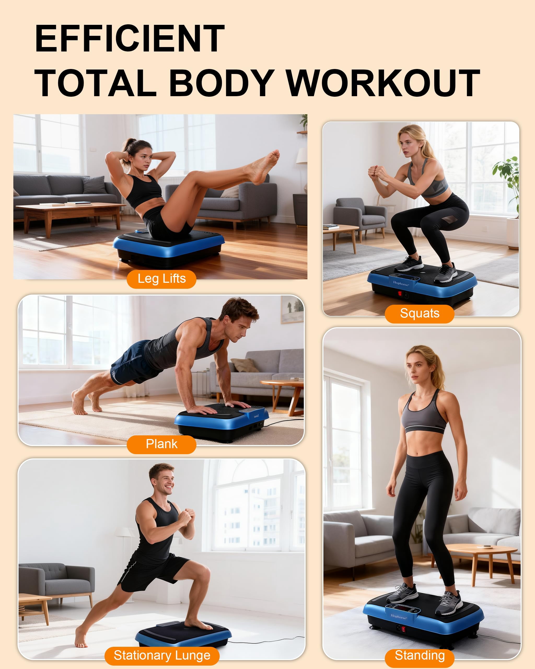 RIORUN 150W Vibrating Plate Exercise Machine，300 lbs Capacity Shake Board with Bluetooth, LED Display, Remote Control, Blue