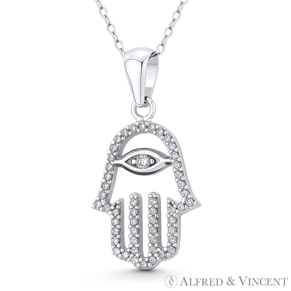 Hamsa silver pendant set with 29 crystal with rhodium silver rings bracelet 