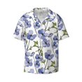 thumbnail image 2 of Lsque Blue Flax Flowers print Men's Cuban Collar Short Sleeve Shirt Summer Beachwear Casual Button Down Fashionable Vacation Leisure Shirt-Small, 2 of 7