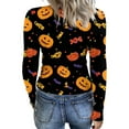 thumbnail image 4 of Womens Halloween Shirts Stretch Fitted Long Sleeve Knit Tops Funny Graphic Print Holiday Tee Top, 4 of 5