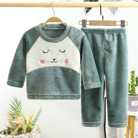 

CHGBMOK Clearance Toddler Kids Baby Boys Girls Cartoon Pajamas Winter Warm Coats Pants Outfits Set