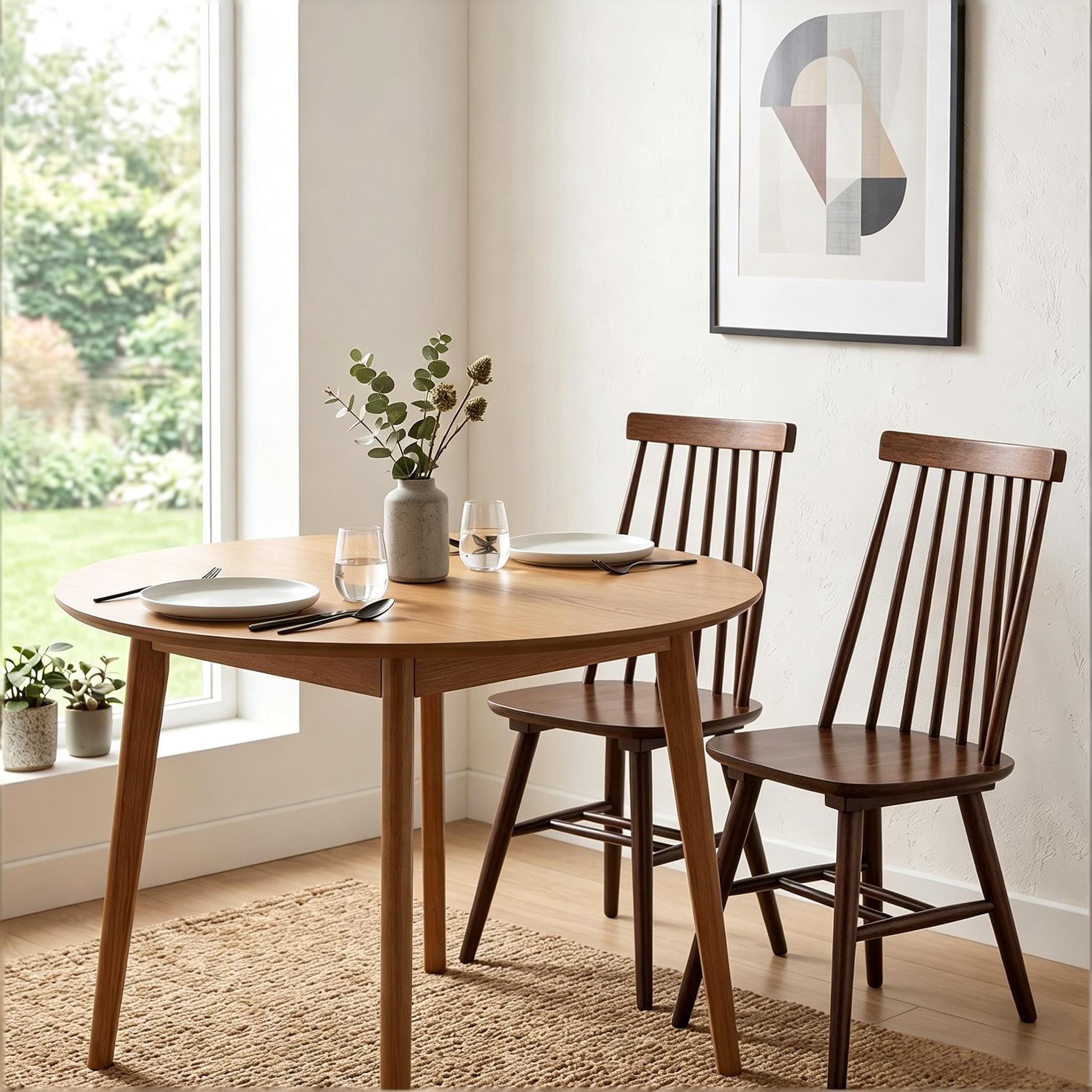 Windsor Dining Chairs Set of 2, Solid Wood Back Kitchen Chairs, Classic Farmhouse Dining Room Chairs for Kitchen, Dining Room, Living Room（Walnut）
