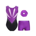 thumbnail image 3 of Haitryli Gymnastics Leotard for Girls Shiny Rhinestones Ballet Dance Unitard with Shorts Hair Band Set Purple 14, 3 of 7