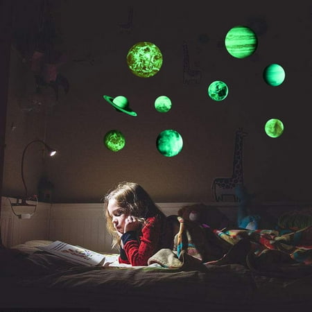 Solar System Wall Stickers Glow In The Dark 9 Planets Mars Outer Space Decal Bedroom Decor