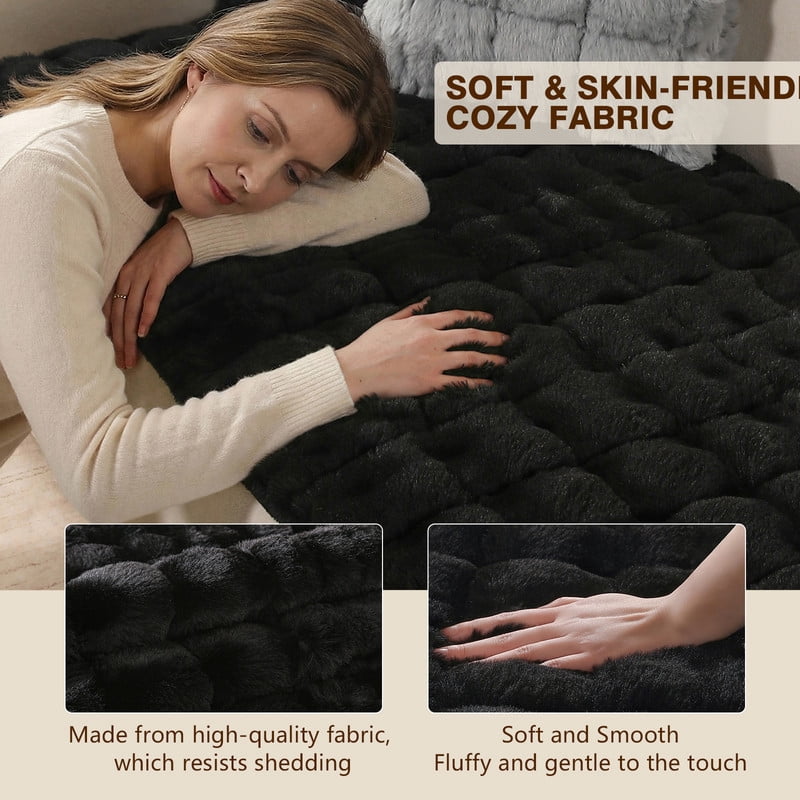 OHSIO Couch Cover for Pets, Non-Slip Fuzzy Sofa Slipcover, Washable Soft Sofa Protector for Couch Sofa and Sectional (Black, 27.6'' x 59'')