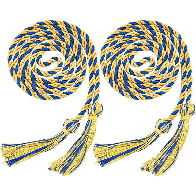 2 cordones de honor dobles con borlas para la temporada de graduación, 1,7 m, de poliéster azul y dorado, para decoración de graduación, accesorios para collares.