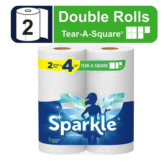 Sparkle Tear-a-Square Paper Towels, 2 Double Rolls, White, Customizable Sheet Size Paper Towel