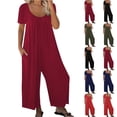 thumbnail image 5 of Women Short Sleeve Scoop Neck Wide Leg Jumpsuit Casual Loose Outfit with Pockets, 5 of 5