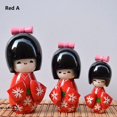 thumbnail image 2 of Muñecas de madera para niñas Kokeshi hechas a mano, lindas, orientales, japonesas, rojo oscuro, rosa, 14cm, 11cm, 8cm, nuevas, 3 piezas, 2 of 4