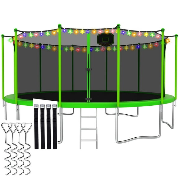 CITYLE 16 FT Trampoline 1500 LBS for Adults and 10 Kids, Heavy Duty Outdoor Trampoline with Basketball Hoop and Enclosure Net, Trampoline with Lights, Wind Stakes, No Gap Design,