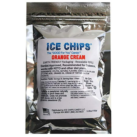 ICE CHIPS 100% Birchwood Xylitol Candy in Large 5.28 oz Resealable Pouch; Low Carb & Gluten Free (Orange