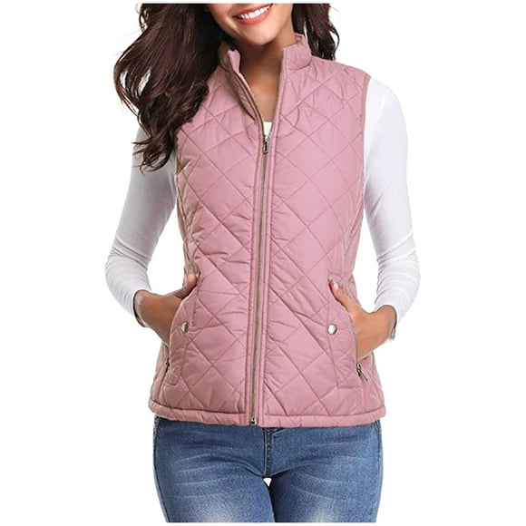 EGNMCR Puffer Vest Women, Sleeveless Parkas for Women, Fashion Women Pocket Coat Long Jacket Winter Sleeveless Down Cotton Waistcoat Women's polyester jacket