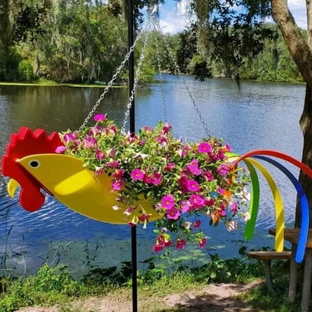 Metal Flower Pot Exquisite Shape Colorful Rooster Flower Pot Hanging Planter Garden Decorative Flower Pots,S,E