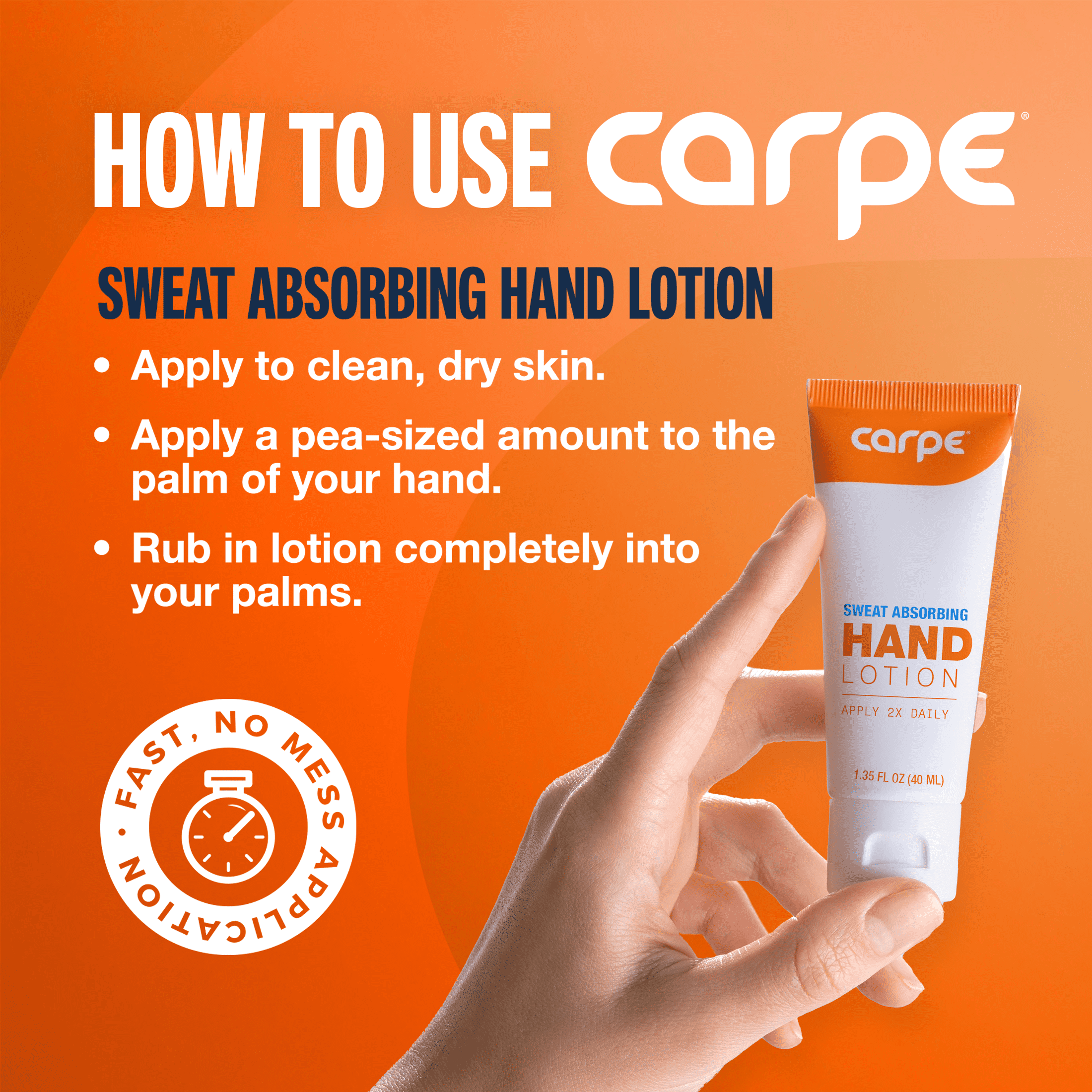 Carpe Sweat Absorbing Hand Lotion for Sweaty Hands, Anti Sweat Lotion, 1.35 fl oz