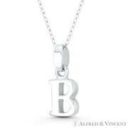 Initial Letter "B" 20x9x3mm (0.8in x 0.35in x 0.12in) Charm 3D Pendant & Chain Necklace in .925 Sterling Silver