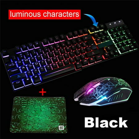 T6 Gaming Keyboard Mouse Combo, RGB LED Backlit 104 Keys USB Wired Ergonomic Wrist Rest Keyboard, Mouse for Windows PC Gamer - [Keyboard Mouse