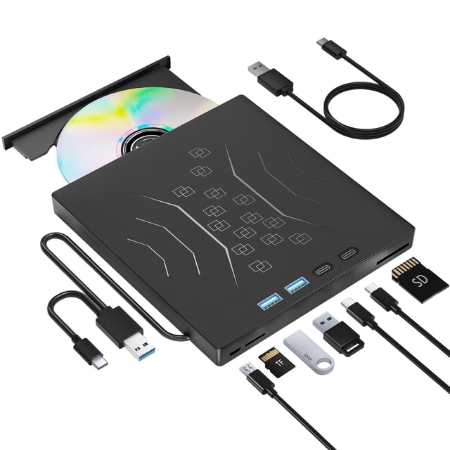 Unidad de DVD externa Wabcon 7 en 1 USB 3.0 y tipo C para computadora portátil