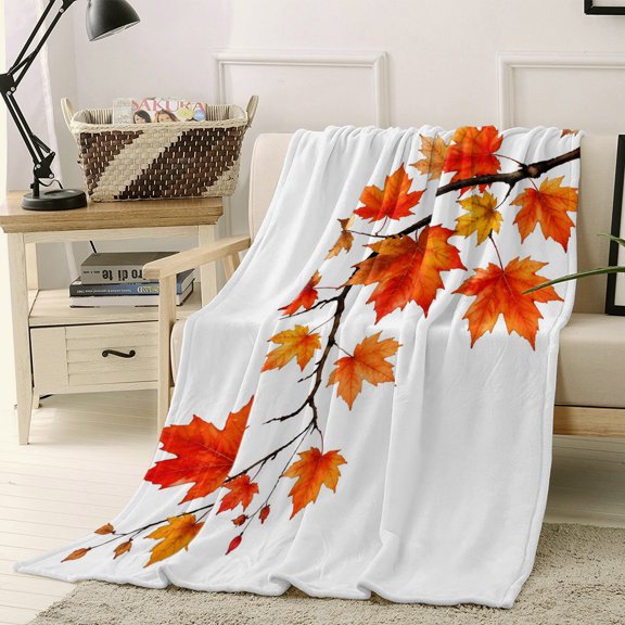 Throw Blanket Fleece Throw Blanket 30x40in, Autumn Maple Leaves Soft Lightweight Bed Blankets Thanksgiving Fall Leaf Fuzzy Couch Blankets for All Season