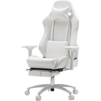 Gaming Chair,Gaming Chair with Footrest, Headrest and Lumbar Support, Ergonomic Desk Chair, Height Adjustable, Executive Swivel Computer Padded Seat Cushion for Home/Office,Present(White)