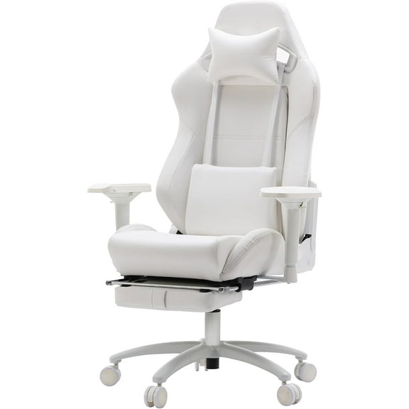 Gaming Chair,Gaming Chair with Footrest, Headrest and Lumbar Support, Ergonomic Desk Chair, Height Adjustable, Executive Swivel Computer Padded Seat Cushion for Home/Office,Present(White)