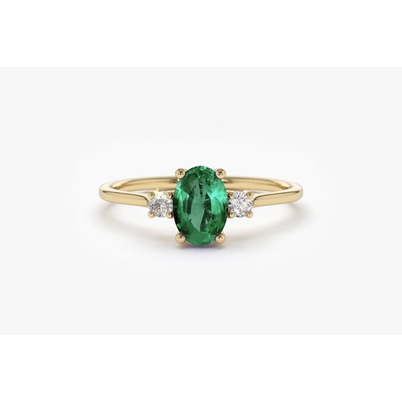 Emerald Ring Emerald Engagement Ring in 14k Gold Plated 925 Sterling Silver Oval Cut Natural 3 Stone Emerald Diamond Ring / May Birthstone / Promise RingEngagement ring