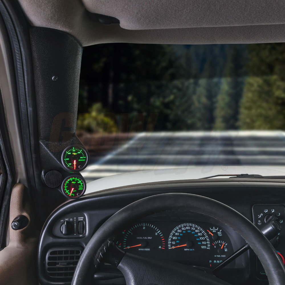 Dodge Ram Triple Gauge Pod 1998-2002 GlowShift Black Triple Gauge Pod For Dodge Ram 1500 2500 3500 Cummins 1998-2002 - A-Pillar Mount Cummins Diesel Gauges - Foto 4