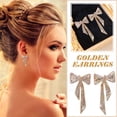 thumbnail image 2 of Earrings 1 Gold Bow Rhinestone Earrings Thin Dangle Elegant Rhinestone Earrings Wedding Women Accessories Jewelry For Women, 2 of 7