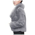 thumbnail image 3 of DJLBOOM Clothing Women's Fur & Faux Fur Jackets & Coats Womens Warm Faux Coat Jacket Winter Solid Turn Down Collar Outerwear Clothing Sale, 3 of 6