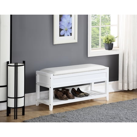 White Seating Bench With Shoe Container Option - Attractive Design Compartment And Cushioned Seat Practical