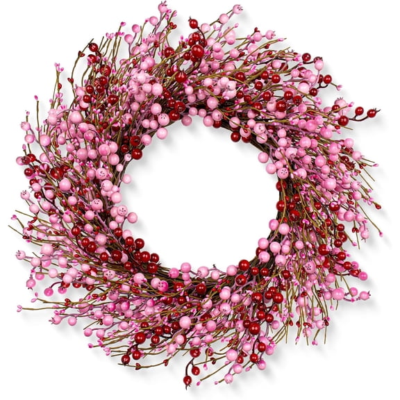 Valentines Day Wreath 22 Inch Valentines Day Wreaths for Front Door Artificial Valentine’s Day Door Wreath with Pink and Red Berries for Valentine's Day Anniversary Wedding Decor, Spring Decorations