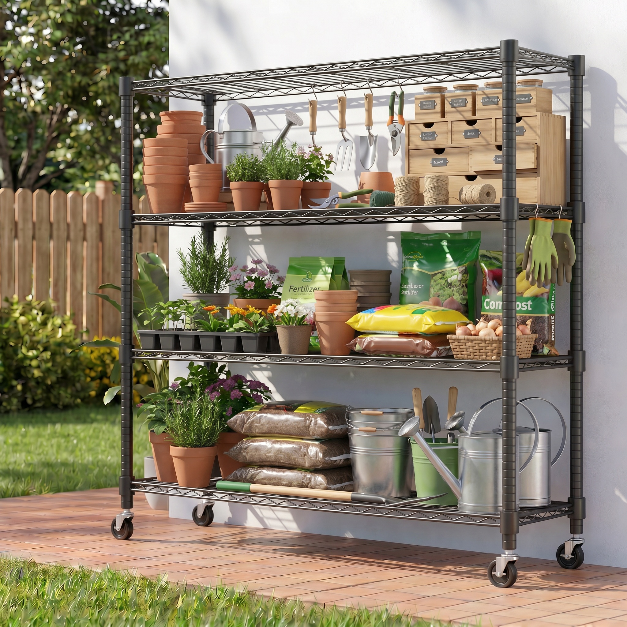 Legooin 18"D Industrial Garage Shelf With Wheels, Black photo 8