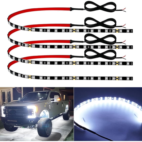 12V Led Light Strip 18" Connectable White LEDs Strip Lights for Car Motorcycle Golf Cart Automotive Trucks Boat Waterproof Led Light Strip, 4Pack