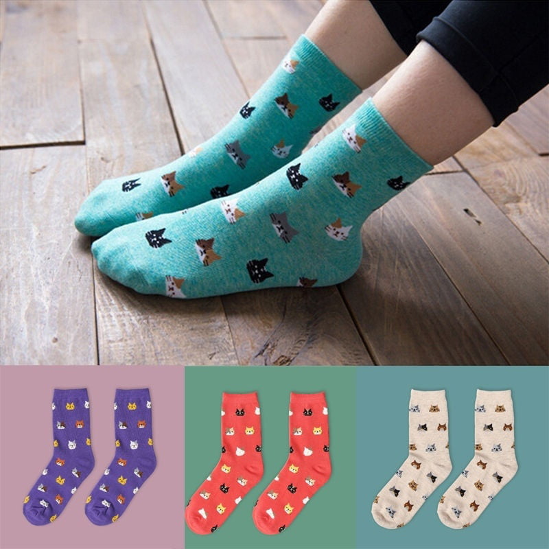 Fashion Women Lovely Cute Cat Socks Animal Cartoon Cotton Long Socks 5 Colors 