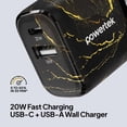 thumbnail image 3 of Powertek Marble Dual Port Wall Charger, Black & Gold, 20W USB-C PD + 18W USB-A, Fast Charging, Charge Two Devices, 3 of 5