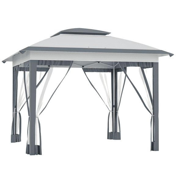 12x12 Instant Pop Up Gazebo with Adjustable Height, Mesh Sidewalls&Carry Bag, Gray Sun Shelter
