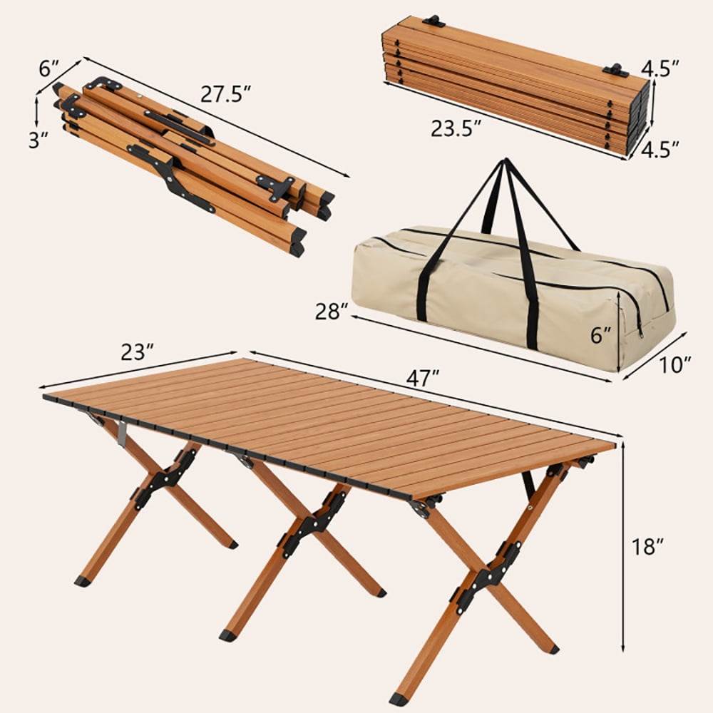 Aimee Lii Folding Lightweight Aluminum Camping Table with Wood Grain, Camp Tables PorTable Foldable-L